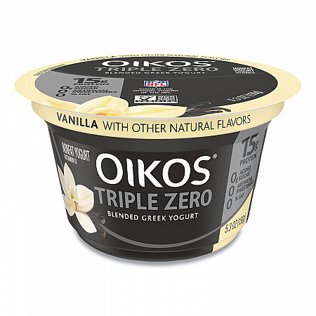 Triple Zero Blended Greek Nonfat Yogurt, 5.3 oz, Strawberry/Mixed Berry/Vanilla, 18/Carton (90200027)