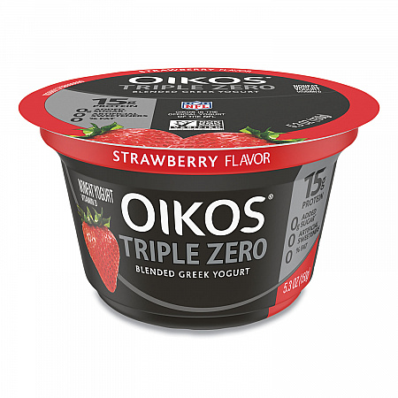 Triple Zero Blended Greek Nonfat Yogurt, 5.3 oz, Strawberry/Mixed Berry/Vanilla, 18/Carton (90200027)