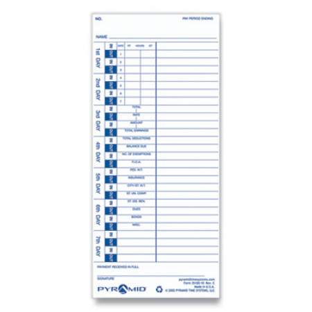 Time Clock Cards for Pyramid Technologies 3000, One Side, 4 x 9, 100/Pack (3510010)