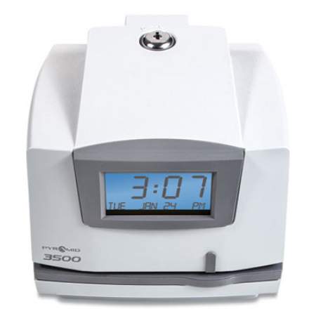 Pyramid Technologies 3500 Time Clock and Document Stamp, LCD Display, Light Gray/Charcoal