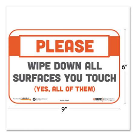 Tabbies BeSafe Messaging Repositionable Wall/Door Signs, 9 x 6, Please Wipe Down All Surfaces You Touch, White, 3/Pack (29063)