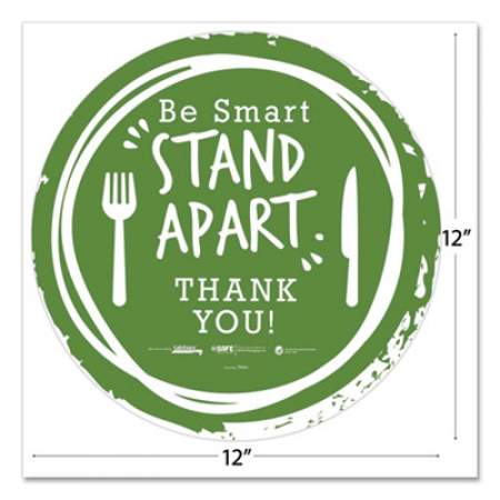 Tabbies BeSafe Messaging Floor Decals, Be Smart Stand Apart; Knife/Fork; Thank You, 12" Dia., Green/White, 6/Carton (79061)