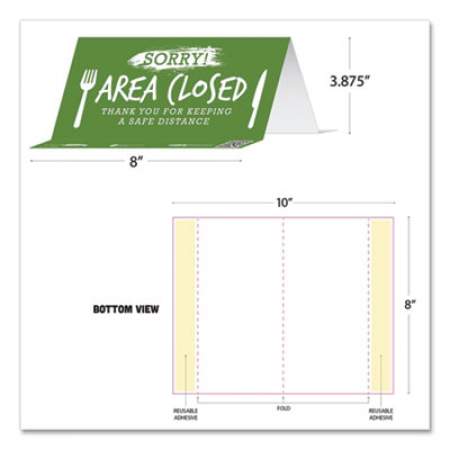 Tabbies BeSafe Messaging Table Top Tent Card, 8 x 3.87, Sorry! Area Closed Thank You For Keeping A Safe Distance, Green, 100/Carton (79162)