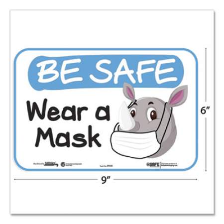 Tabbies BeSafe Messaging Education Wall Signs, 9 x 6,  "Be Safe, Wear a Mask", Rhinoceros, 3/Pack (29508)