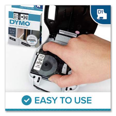 DYMO D1 High-Performance Polyester Removable Label Tape, 0.5" x 23 ft, White on Black (45021)