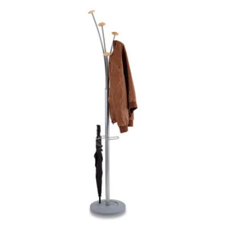 Alba Festival Coat Stand with Umbrella Holder, Five Knobs, 14w x 14d x 73.67h, Silver Gray (PMFEST)