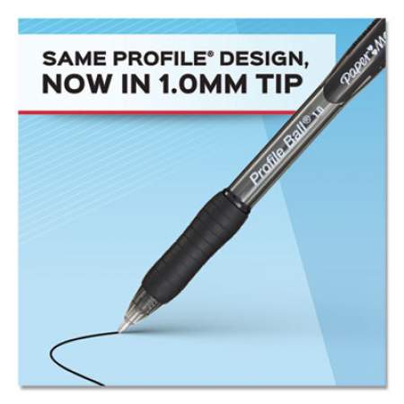 Paper Mate Profile Ballpoint Pen, Retractable, Medium 1 mm, Black Ink, Translucent Black Barrel, Dozen (2095470)