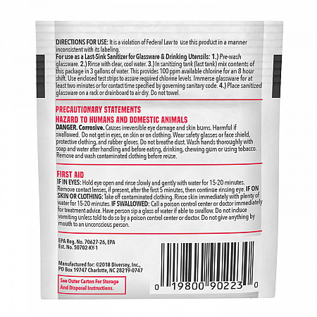 Beer Clean Last Rinse Glass Sanitizer, Unscented, Powder, 0.25 oz Pack, 100/Carton (90223)