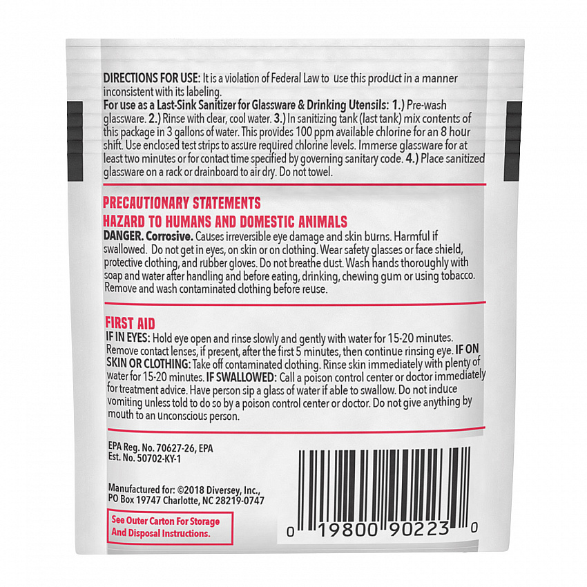 Beer Clean Last Rinse Glass Sanitizer, Unscented, Powder, 0.25 oz Pack, 100/Carton (90223)