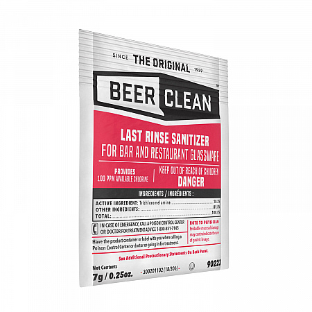 Beer Clean Last Rinse Glass Sanitizer, Unscented, Powder, 0.25 oz Pack, 100/Carton (90223)