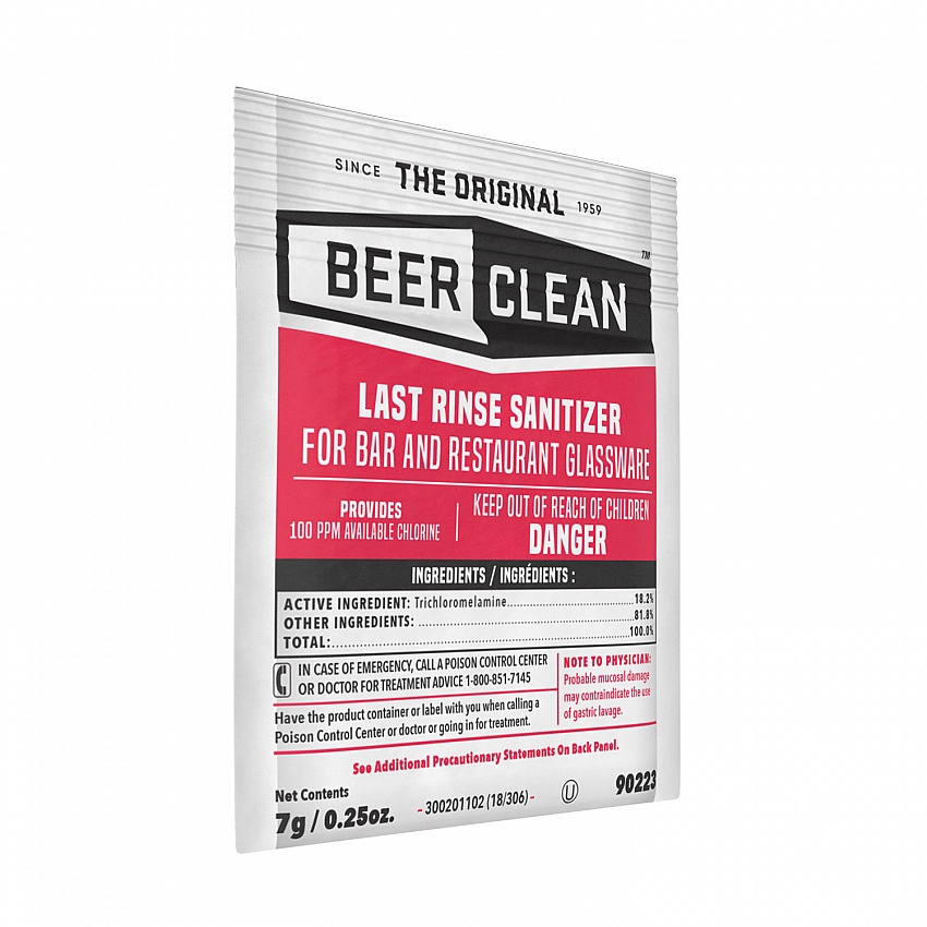 Beer Clean Last Rinse Glass Sanitizer, Unscented, Powder, 0.25 oz Pack, 100/Carton (90223)