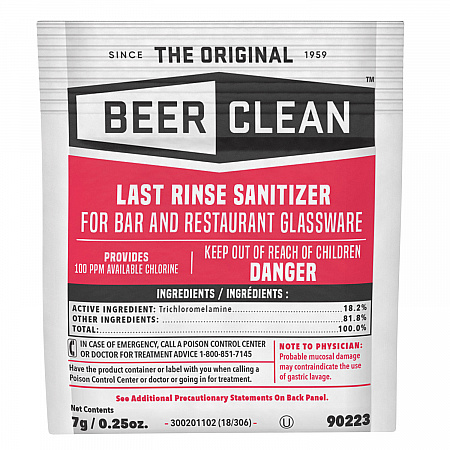 Beer Clean Last Rinse Glass Sanitizer, Unscented, Powder, 0.25 oz Pack, 100/Carton (90223)