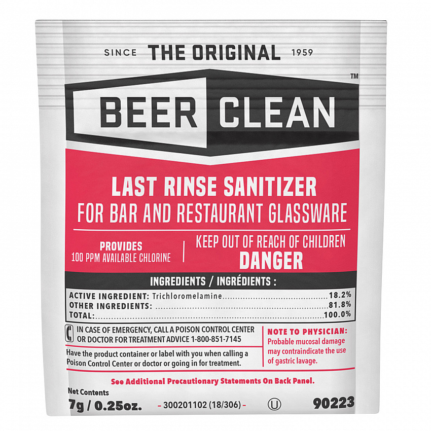Beer Clean Last Rinse Glass Sanitizer, Unscented, Powder, 0.25 oz Pack, 100/Carton (90223)