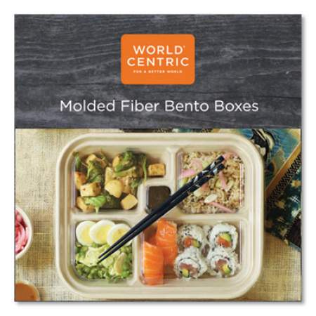 World Centric Fiber Bento Box Containers, 5-Compartment, 11.8 x 9.4 x 2, Natural, 300/Carton (TRSCBB)