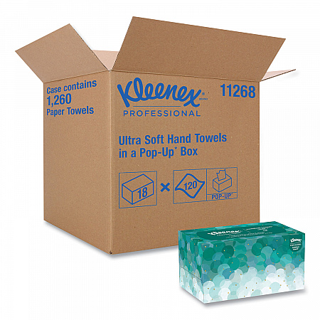 Ultra Soft Hand Towels, POP-UP Box, 1-Ply, 8.9 x 10, White, 70/Box, 18 Boxes/Carton (11268CT)