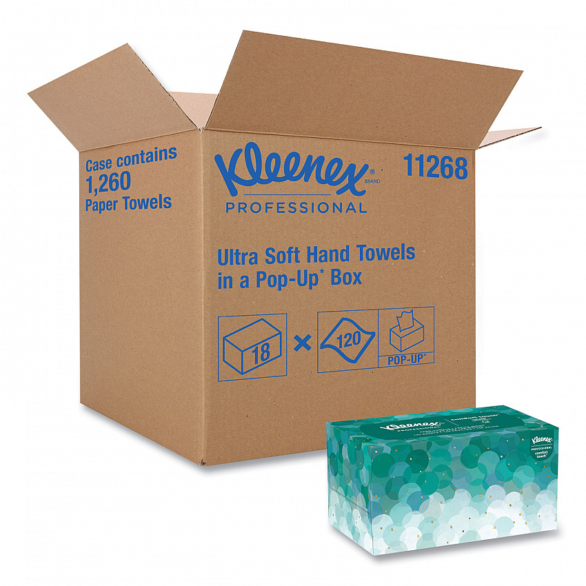 Ultra Soft Hand Towels, POP-UP Box, 1-Ply, 8.9 x 10, White, 70/Box, 18 Boxes/Carton (11268CT)