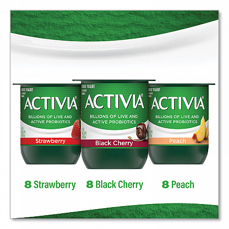 Probiotic Lowfat Yogurt, Variety Pack, Black Cherry/Peach/Strawberry, 4 oz Cups, 24/Pack (90200477)