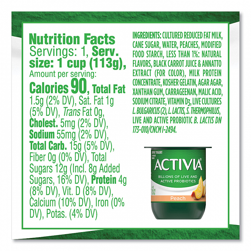 Probiotic Lowfat Yogurt, Variety Pack, Black Cherry/Peach/Strawberry, 4 oz Cups, 24/Pack (90200477)