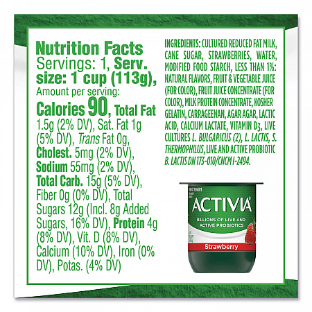 Probiotic Lowfat Yogurt, Variety Pack, Black Cherry/Peach/Strawberry, 4 oz Cups, 24/Pack (90200477)