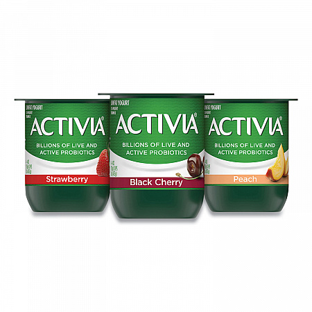 Probiotic Lowfat Yogurt, Variety Pack, Black Cherry/Peach/Strawberry, 4 oz Cups, 24/Pack (90200477)