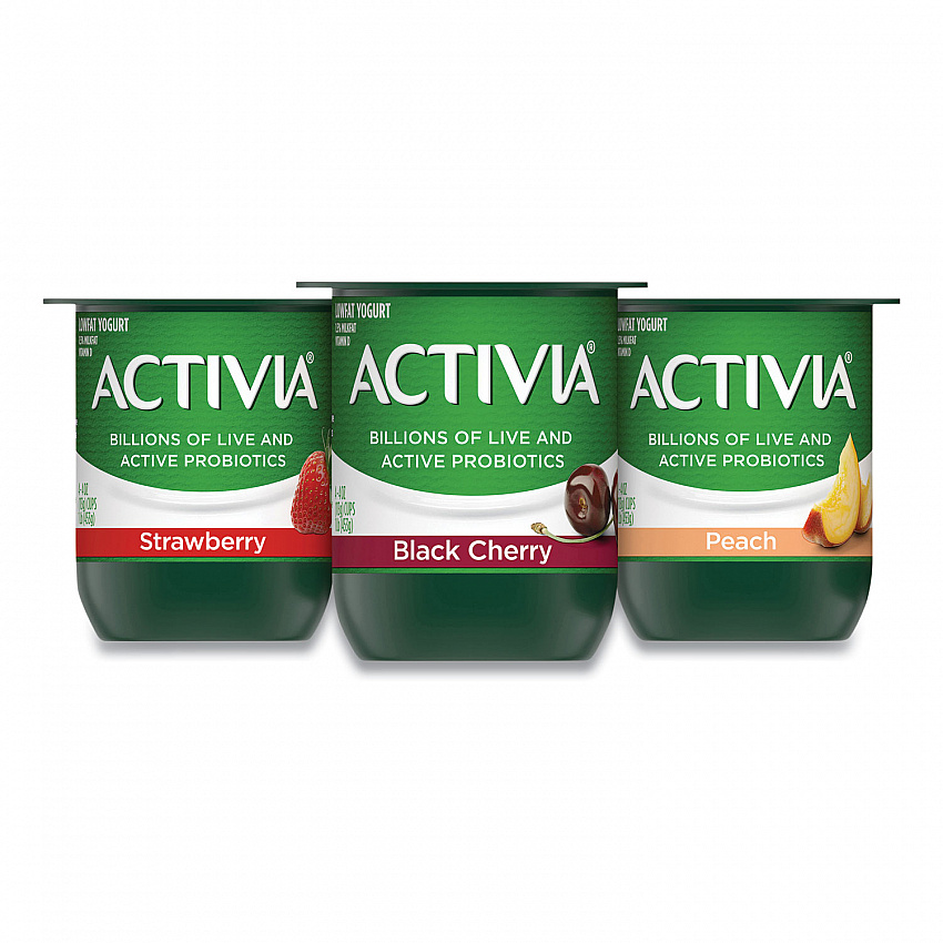 Probiotic Lowfat Yogurt, Variety Pack, Black Cherry/Peach/Strawberry, 4 oz Cups, 24/Pack (90200477)