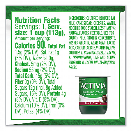 Probiotic Lowfat Yogurt, Variety Pack, Black Cherry/Peach/Strawberry, 4 oz Cups, 24/Pack (90200477)