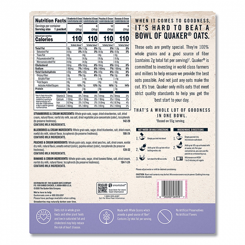 Instant Oatmeal, Assorted Varieties, 1.05 oz Packet, 40/Box (22001144)