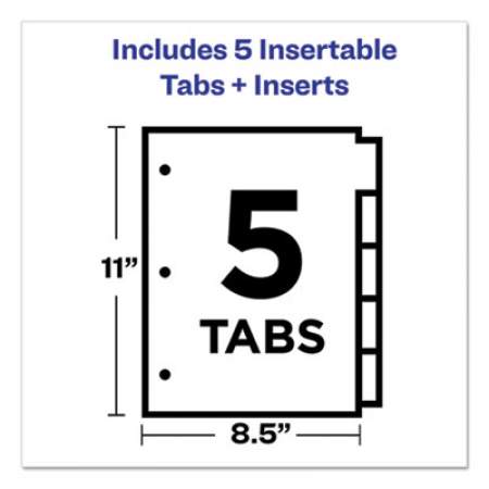 Avery Insertable Big Tab Plastic Dividers, 5-Tab, 11 x 8.5, Clear, 1 Set (11835)