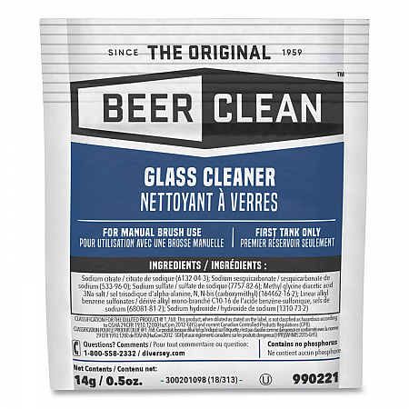Beer Clean Glass Cleaner, Powder, 0.5 oz. Packet, 100/Carton (990221)