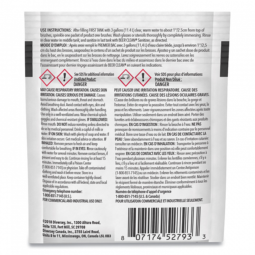 Beer Clean Glass Cleaner, Powder, 0.5 oz. Packet, 100/Carton (990221)
