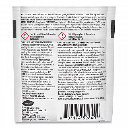 Beer Clean Glass Cleaner, Powder, 0.5 oz Packet, 100/Carton (990224)