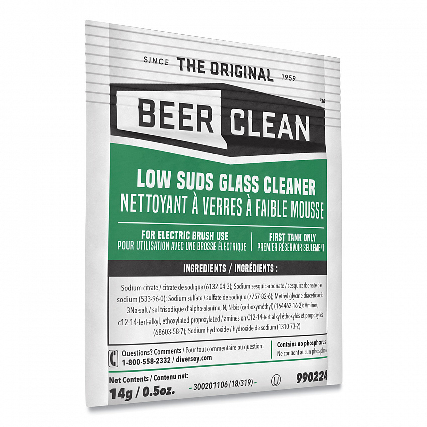 Beer Clean Glass Cleaner, Powder, 0.5 oz Packet, 100/Carton (990224)