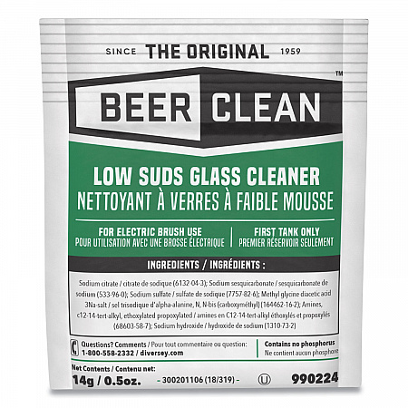 Beer Clean Glass Cleaner, Powder, 0.5 oz Packet, 100/Carton (990224)