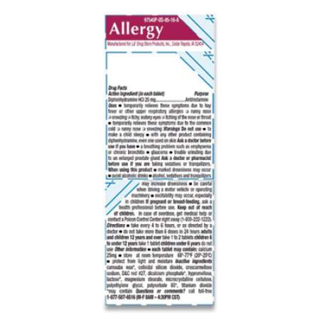 Lil' Drugstore Allergy Relief Tablets, Refill Pack, Two Tablets/Packet, 50 Packets/Box (97117)
