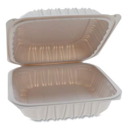 Pactiv Evergreen Vented Microwavable Hinged-Lid Takeout Container, 8.5 x 8.5 x 3.1, White, 146/Carton (YCNW0851)