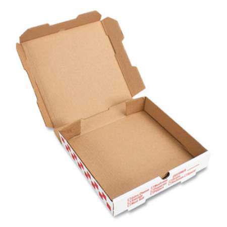 Corrugated Kraft Pizza Boxes, B-Flute, White/Red/Green, 14" Pizza, 14 x 14 x 2.5, 50/Carton (PZCORB14P)