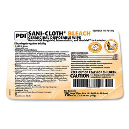 Sani Professional Sani-Cloth Bleach Germicidal Disposable Wipes, Deep-Well Lid Canister, 10.5 x 6, 75/Canister (P54072PK)