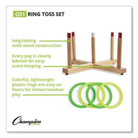 Champion Sports Ring Toss Set, Plastic/Wood, Assorted Colors, 5 Pegs, 4 Rings (QS1)