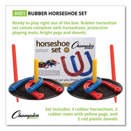 Champion Sports Indoor/Outdoor Rubber Horseshoe Set, 4 Rubber Horseshoes, 2 Rubber Mats, 2 Plastic Dowels (IHS1)