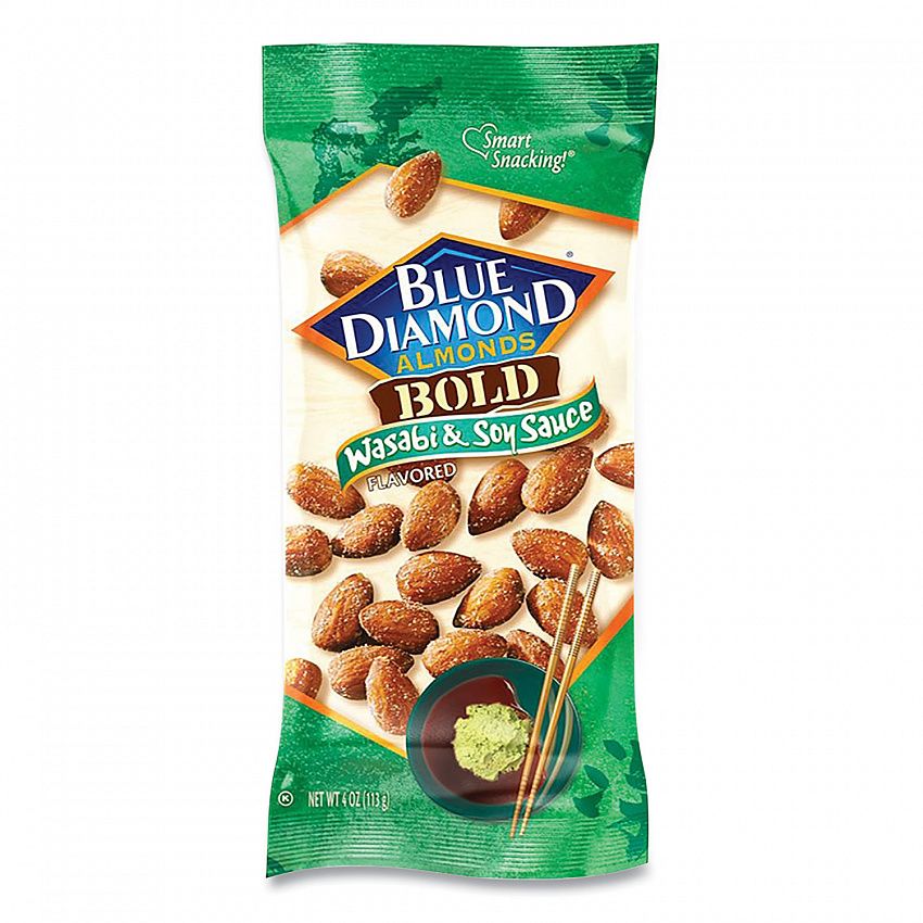 Wasabi and Soy Sauce Flavored Almonds, 4 oz Bag, 12 Bags/Box (BLU09931)