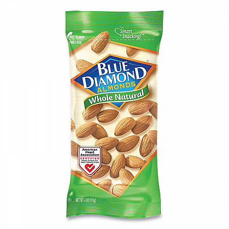Whole Natural Almonds, Snack Size, 4 oz Bag, 12 Bags/Box (BLU11025)