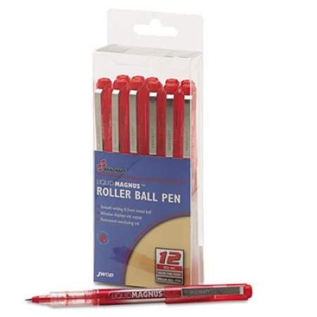 AbilityOne 7520014940908 SKILCRAFT Liquid Magnus Roller Ball Pen, Stick, Micro 0.5 mm, Red Ink, Clear/Red Barrel, Dozen