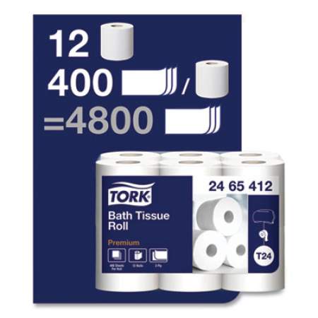 Tork Premium Poly-Pack Bath Tissue, Septic Safe, 2-Ply, White, 4.1" x 4", 400 Sheets/Roll, 12 Rolls/Pack, 4 Packs/Carton (2465412)