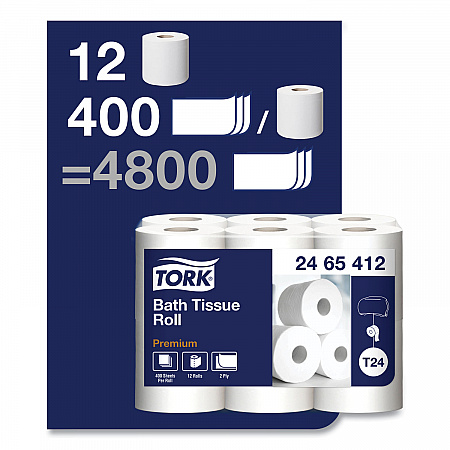Premium Poly-Pack Bath Tissue, Septic Safe, 2-Ply, White, 400 Sheets/Roll, 12 Rolls/Pack, 4 Packs/Carton (2465412)