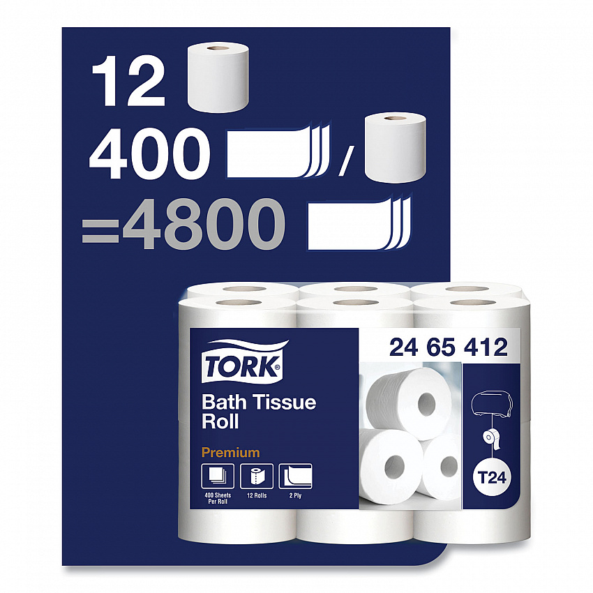 Premium Poly-Pack Bath Tissue, Septic Safe, 2-Ply, White, 400 Sheets/Roll, 12 Rolls/Pack, 4 Packs/Carton (2465412)