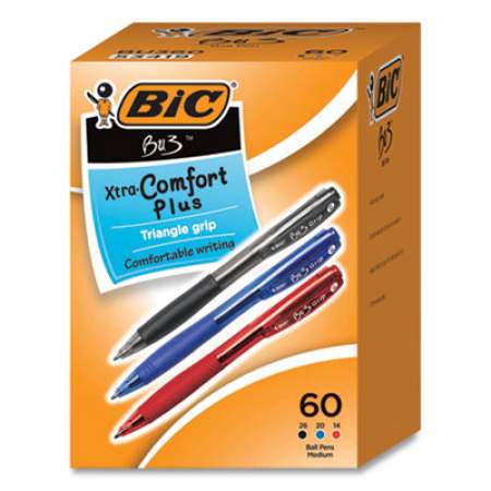 BIC BU3 Ballpoint Pen, Retractable, Medium 1 mm, Assorted Ink and Barrel Colors, 60/Pack (BU360AST)