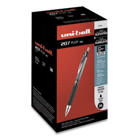 uni-ball 207PLUS+ Gel Pen, Retractable, Medium 0.7 mm, Black Ink, Black Barrel, 36/Pack (24449116)
