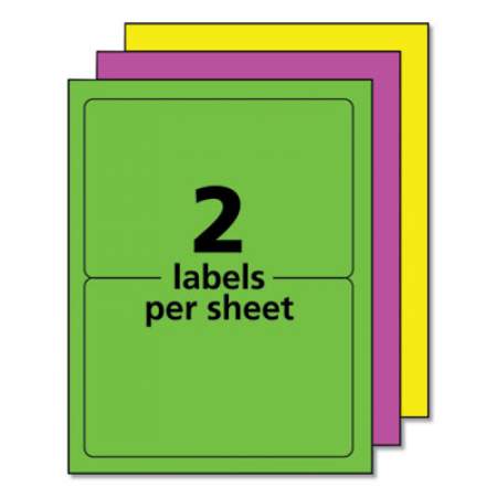 Avery High-Visibility ID Labels, Laser Printers, 5.5 x 8.5, Assorted, 2/Sheet, 50 Sheets/Box (5944)