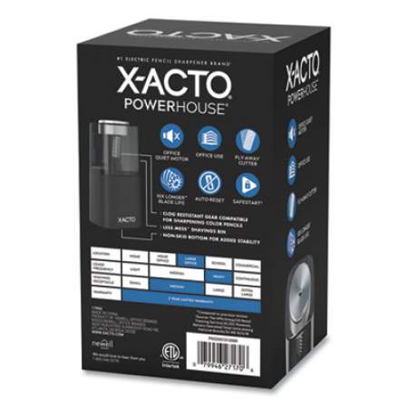 X-ACTO Model 1799 Powerhouse Office Electric Pencil Sharpener, AC-Powered, 3 x 3 x 7, Black/Silver/Smoke (1799X)