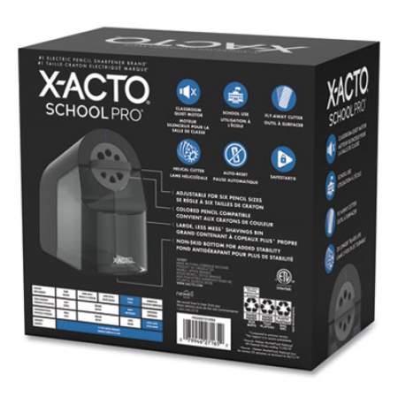 X-ACTO Model 1670 School Pro Classroom Electric Pencil Sharpener, AC-Powered, 4 x 7.5 x 7.5, Black/Gray/Smoke (1670X)